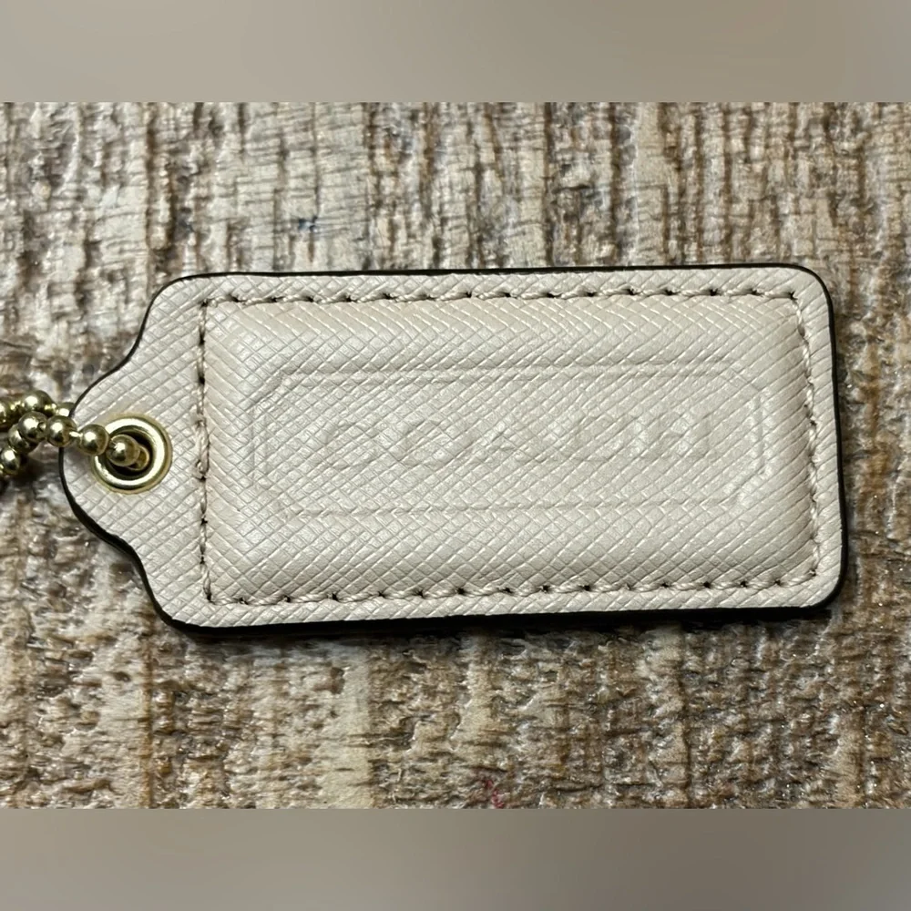 COACH Cream Leather Hang Tag/Key Holder with Gold Hardware